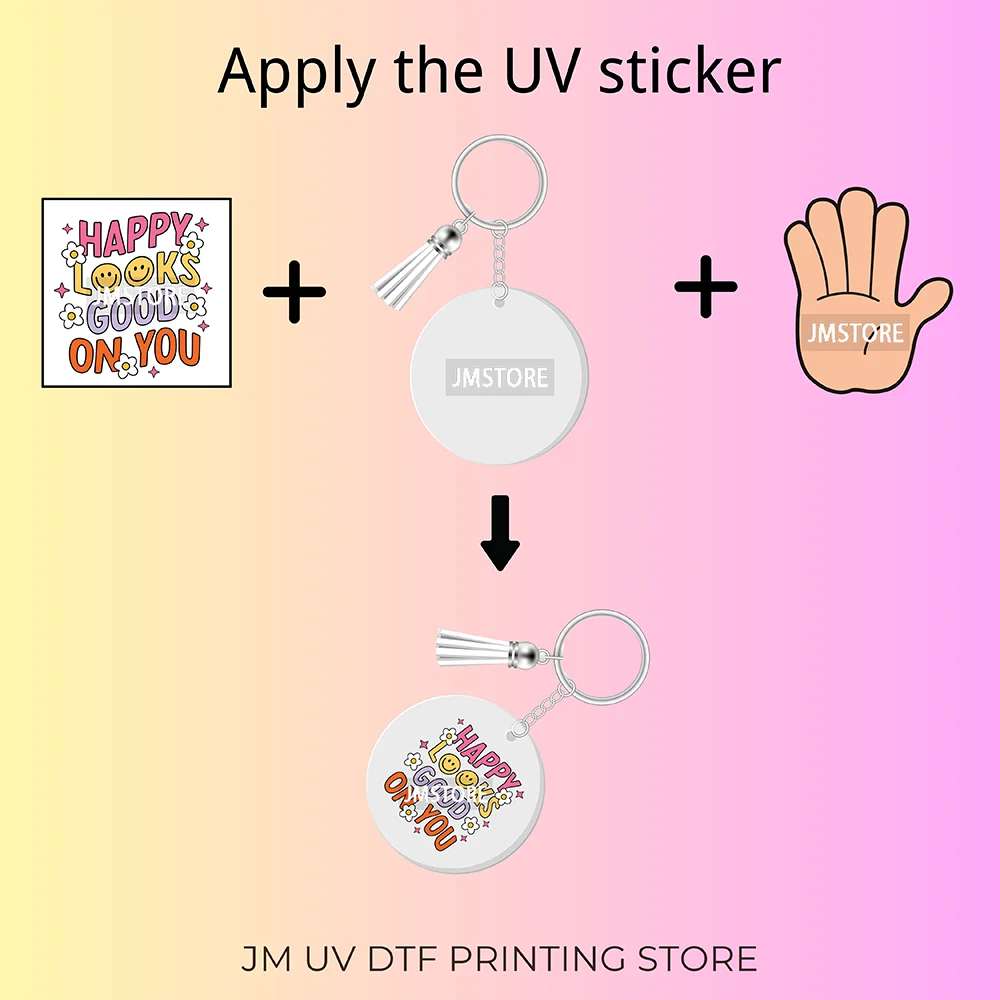 Cartoon Princess Reading Bookish UV DTF Decal Round Keychain Ready To Apply WaterProof Transfer Stickers For Circle Keychain