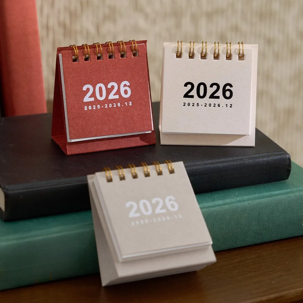 2026 Simple Style English Mini Desk Calendar Desktop Display Portable Calendar Desktop Decoration Handmade Diary 2025-2026