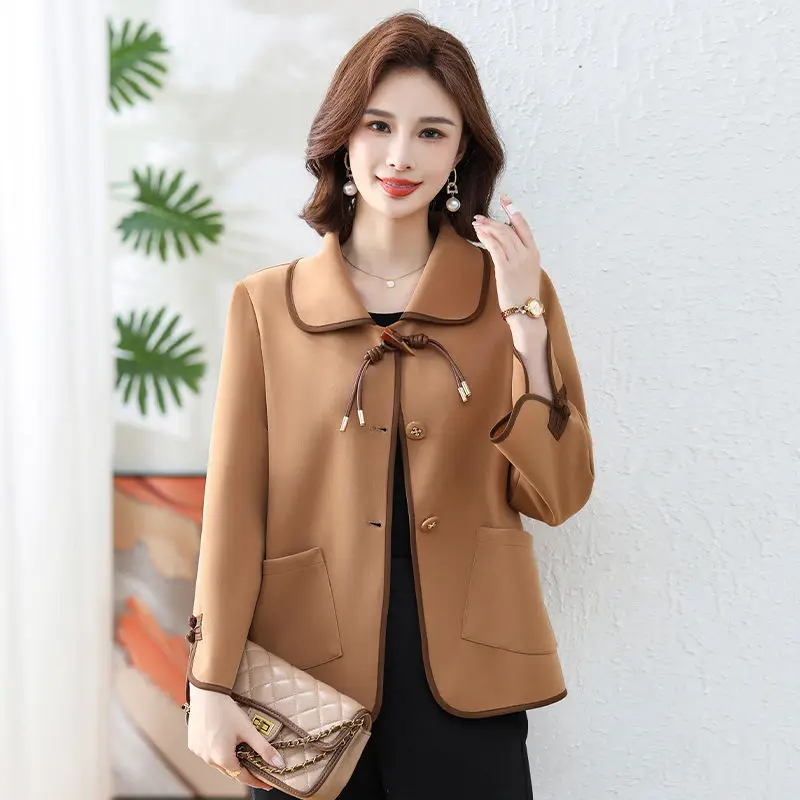 Elegant Lace Up Button Pockets Solid Color Jackets Women Clothing 2024 Autumn Winter New Loose All-match Tops Office Lady Coats