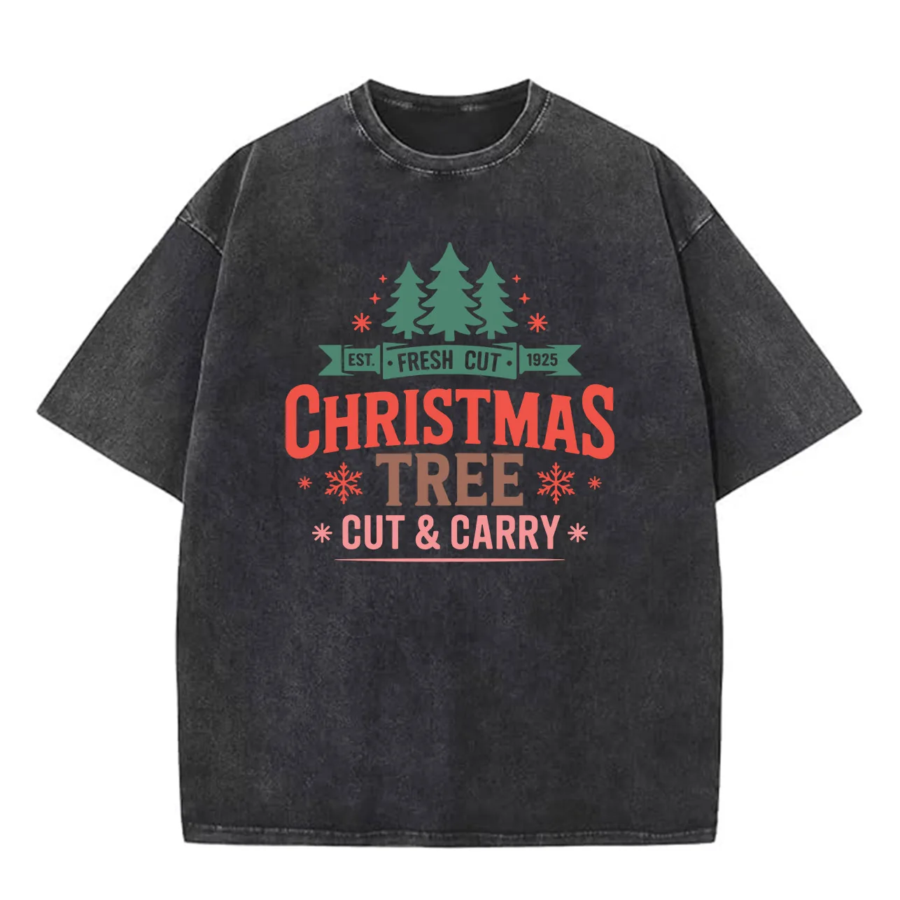 تي شيرت رجالي برسومات مغسولة كبيرة الحجم من Comfort and Joy مطبوع عليه عيد الميلاد ملابس الشارع الشهير تي شيرت كاجوال عتيق