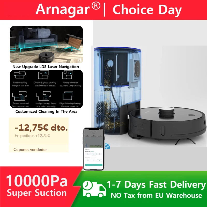 Arnagar S8 Pro Robotstofzuiger LDS Lasernavigatie Sweep＆Mop 10000Pa 5200mAh Geluidsarme APP-bediening - afbeelding 1