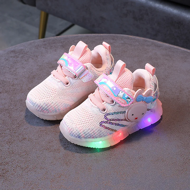 Kids Shoe LED Lit Girls Sports Shoes 23 Spring Baby Casual Shoes Infant /Toddler Walking Shoe Luminous Cartoon Shoe Running Shoe