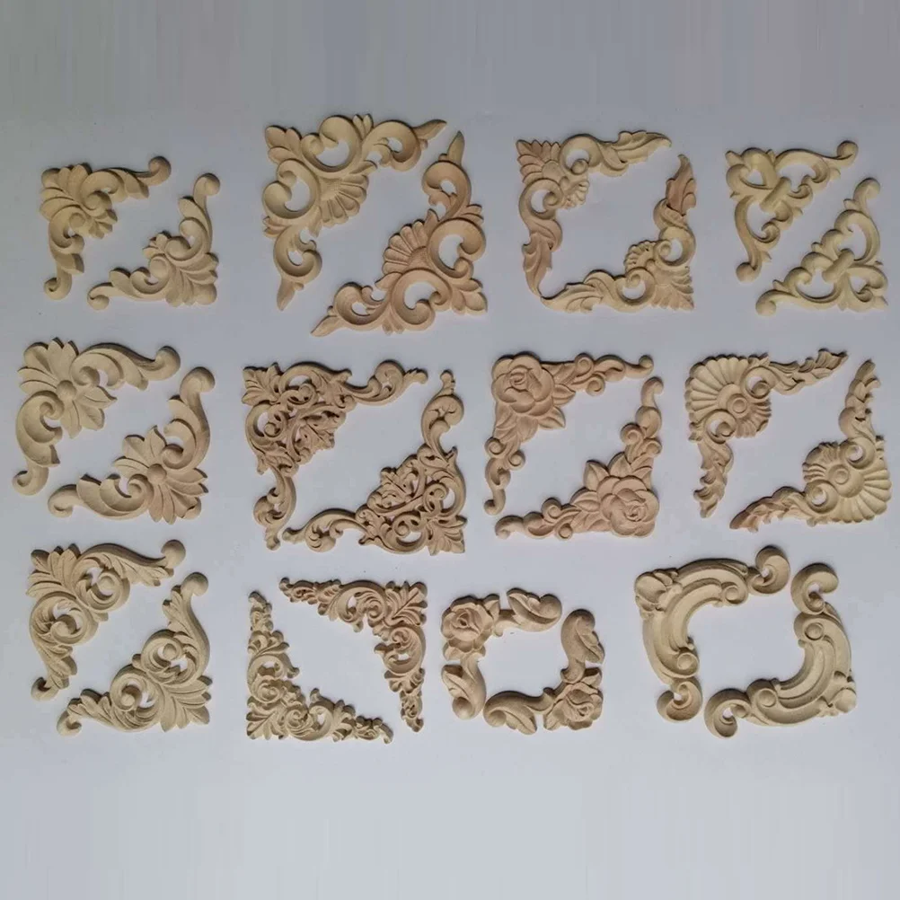 

12Pcs Wooden Carved Corner Onlay Unpainted Applique Beautiful Patterns No Tools Needed Home Decor Wood Onlay Unpainted Frame