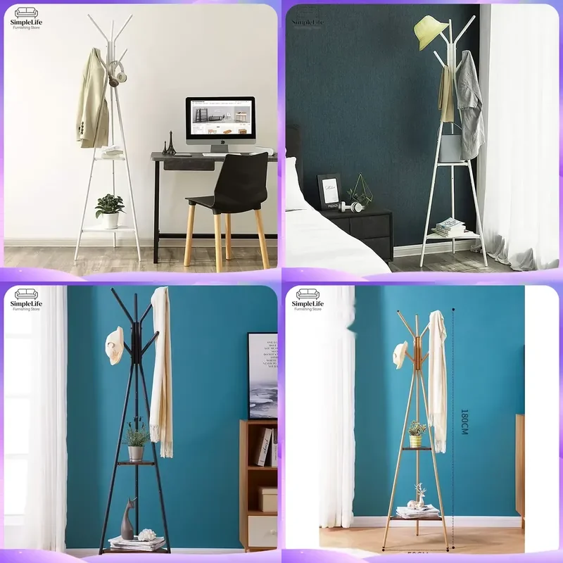 Modern Coat Rack Stand Hallway Tree with Hooks Wooden Clothes Hanger Organizer Entryway Bedroom Furniture Storage Shelf