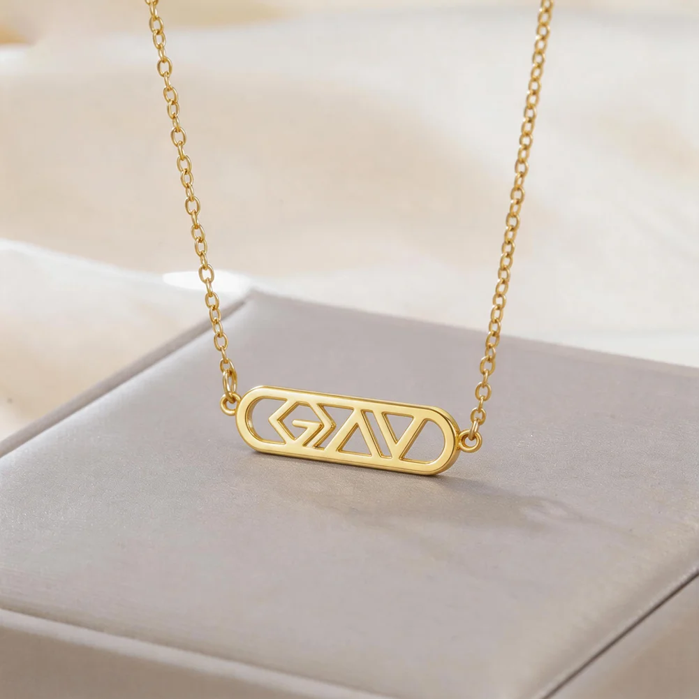Gold Color G/A/V Minimalist Religious Pendant Necklace God Is Greater Than The Highs And Lows Christian Faith Jewelry Gifts
