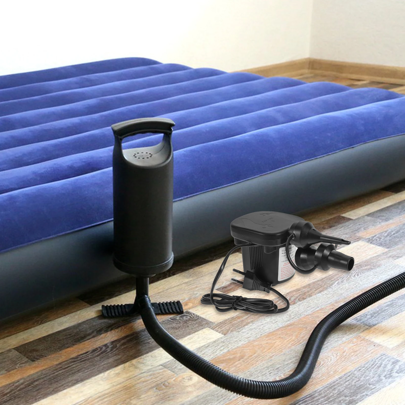 

Electric Air Pump Inflator Deflator Portable For Air Mattress Pool Raft Inflatables With 3 Nozzles Home Use Design