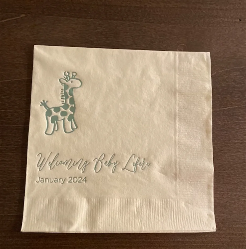 50PCS Personalized Napkins Baby Shower Custom Monogram Giraffe Birthday Party Cocktail Beverage Luncheon Dinner Guest Towel Size