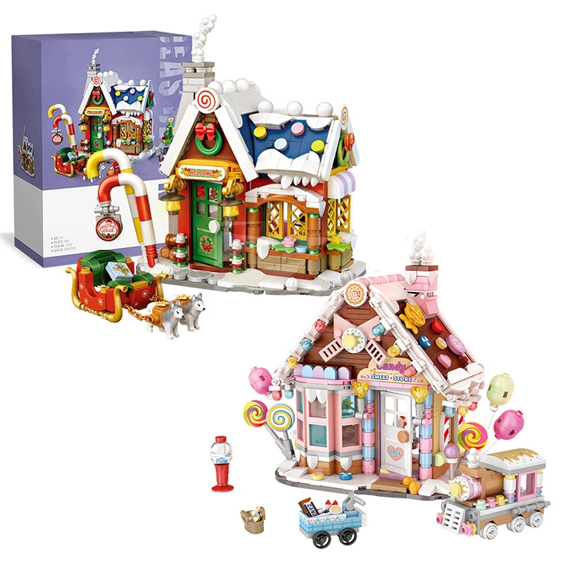 

City Street Scene Candy House Building Block Set DIY Creative Fairy Tale House Model Assembled Brick Children's Toy Gift