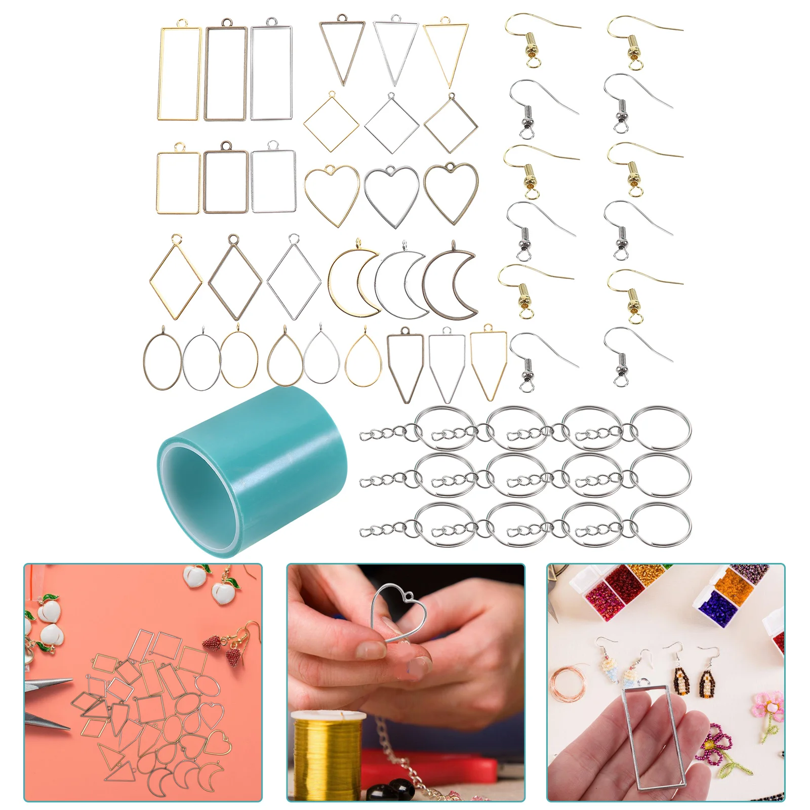 

55 Pcs Hollow Rhinestone Pendants Metal Frame Tape Jewelry Bezels for Making Resin