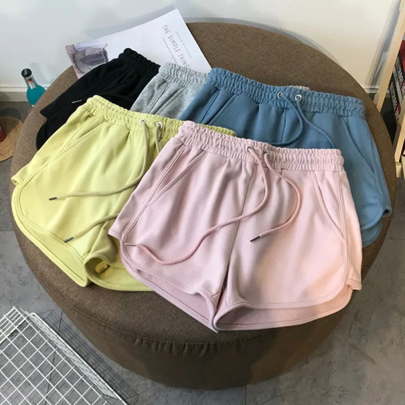 Women Summer Loose Casual Solid Color High-Waist Elastic Waist Lady Sports Shorts Girl Student New Wide-Leg Home Sleep Pants