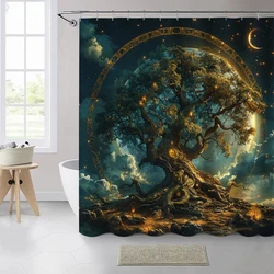 1 pack of life tree pattern polyester material shower curtain tarpaulin bathroom thickeneded mildew-proof partition curtain bathroom water-blocking partition decorative curtain