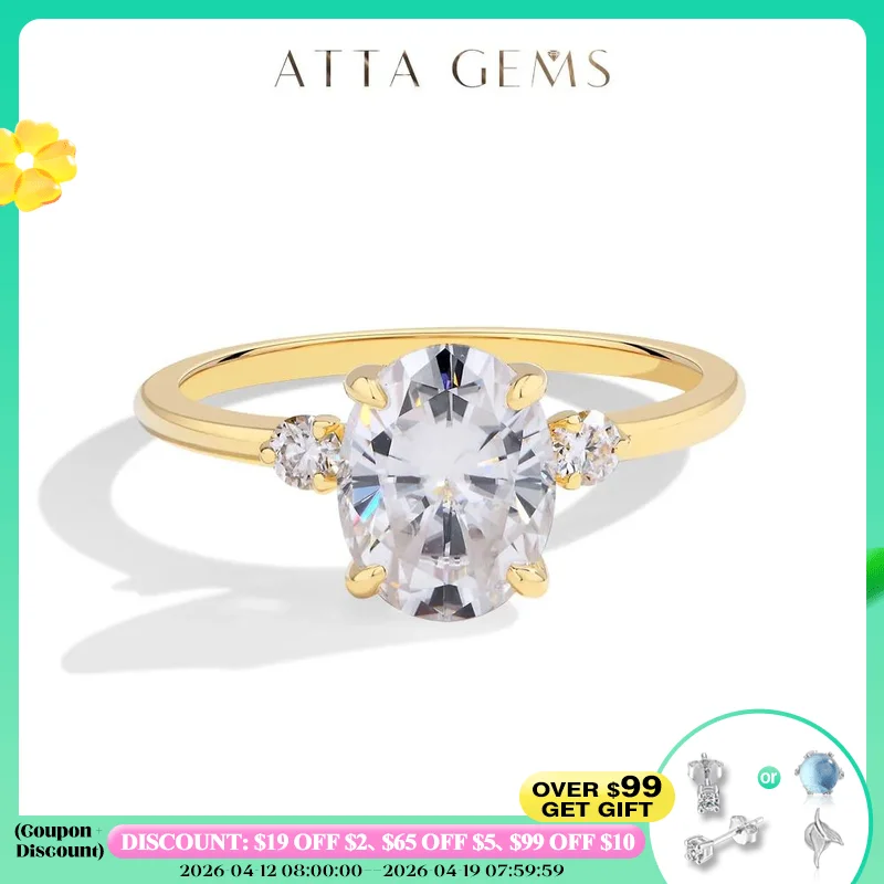 

ATTAGEMS Кольца с муассанитом для женщин овальной огранки 2,0CT DVVS1 Diamond Real 18K 14K 10K Au585 Gold Hidden Halo Свадебный подарок на помолвку