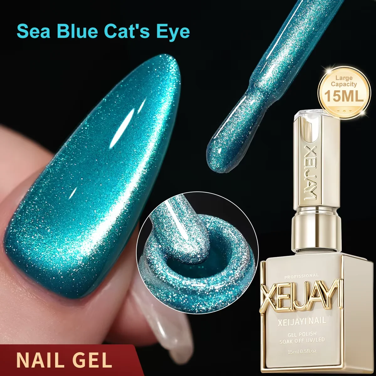XEIJAYI 1 Stück 15ML Katzenauge Nagel-Gel-Lack Semi-Permanent Nail Art UV LED Hochpigmentierter Nagellack für Salon und DIY – Detail 3