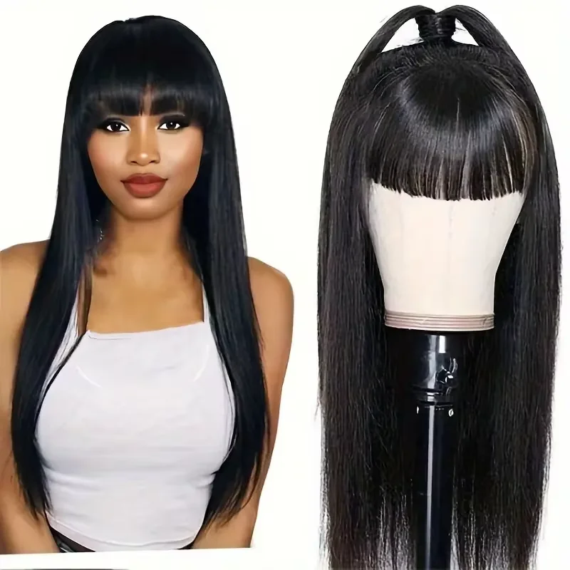 

3x1 HD Full Lace Wigs for Women Straight Human Hair Wigs With Bangs Full Machine Made Wig Cheap on Sale Brazilian Hair Wigs