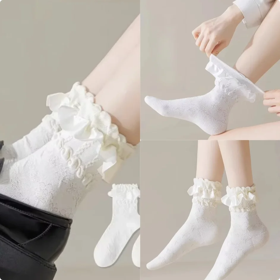 

Woman Lolita Cute Black White Socks Spring Summer Female Lady Girls Lace Kawaii Socks for Women Calcetines Mujer 스타킹