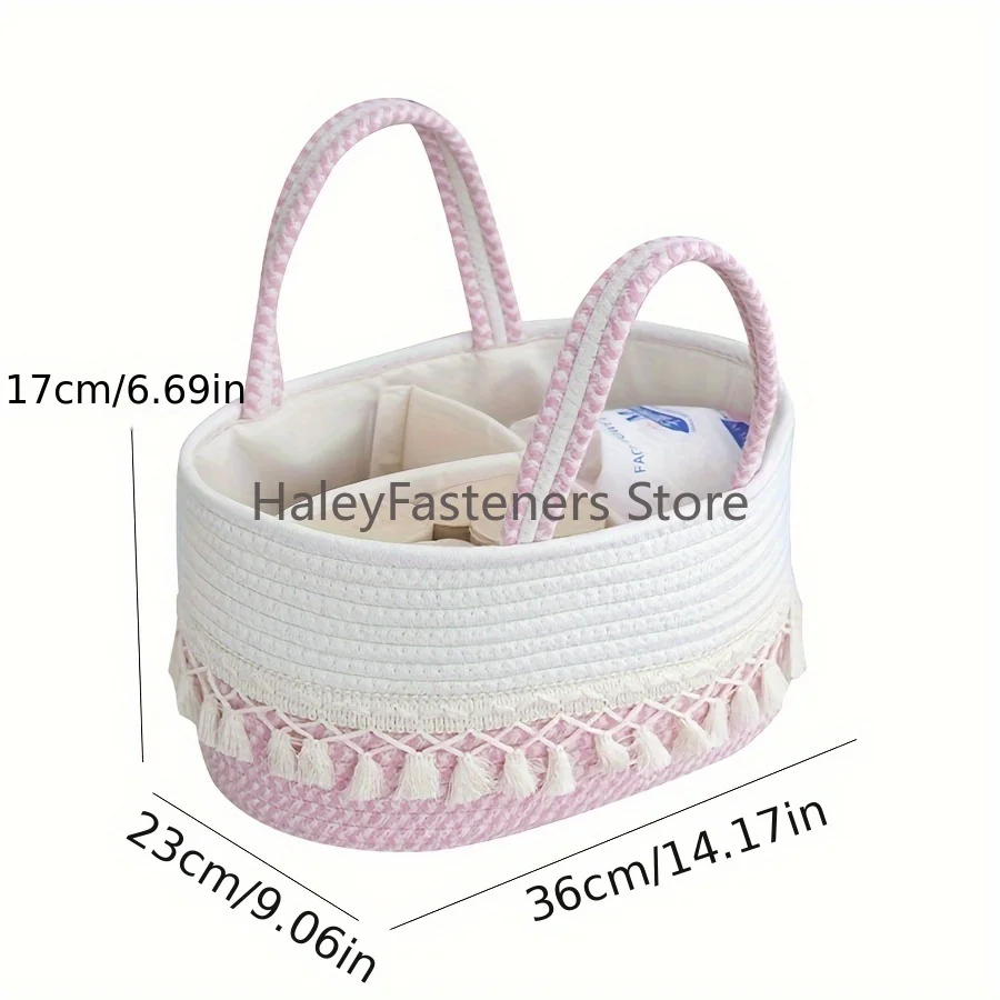 A Multifunctional Storage Basket with Dividers, Portable for Organizing Bottles And Diapers, Handcrafted with Rope, Shelf Basket
