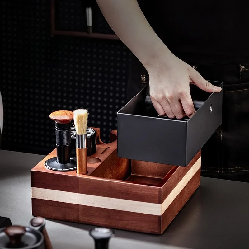 JUSTINLAU 58MM Walnut Wood Coffee Tamper Set Coffee Distributor Portafilter Holder Knock Box Brush & Puck Screen Organizer Box
