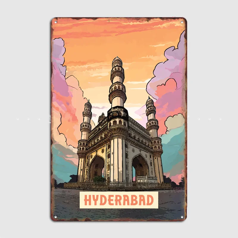 Home Decor Hyderabad - Hyderabad Vintage City Travel Poster Metal