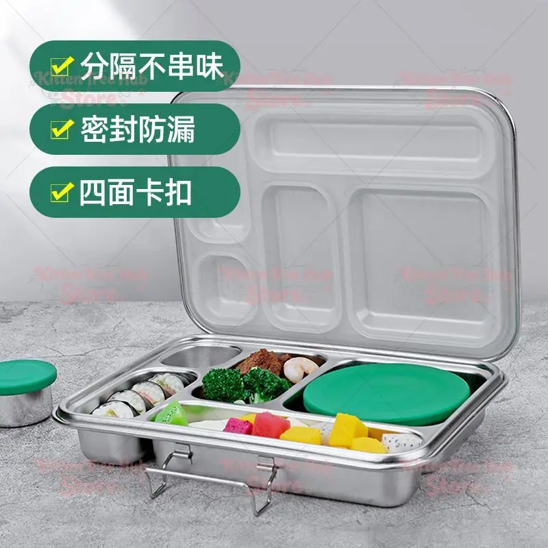 Insulated Lunch Box with Easy-to-Handle Leak-Proof 304 Stainless Steel 4-Grid Bento Food Container