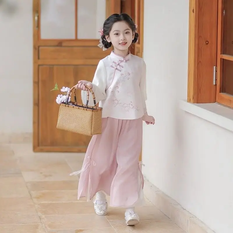 Hanfu Girls' Clothing Set Spring and Autumn New Tang style Children's Chinese Style Set Republican Style Autumn