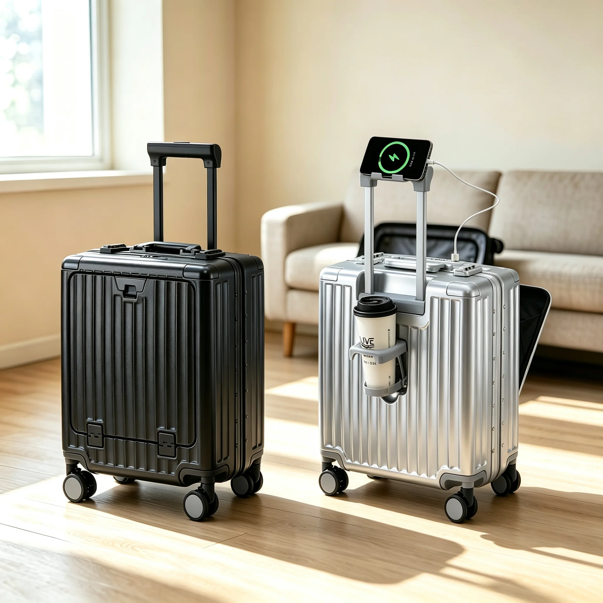 Bunnyfly 18'' Aluminum Frame Hard Shell Suitcase Luggage TSA Lock Spinner Handle PC Material Front Opening Lightweight Travel