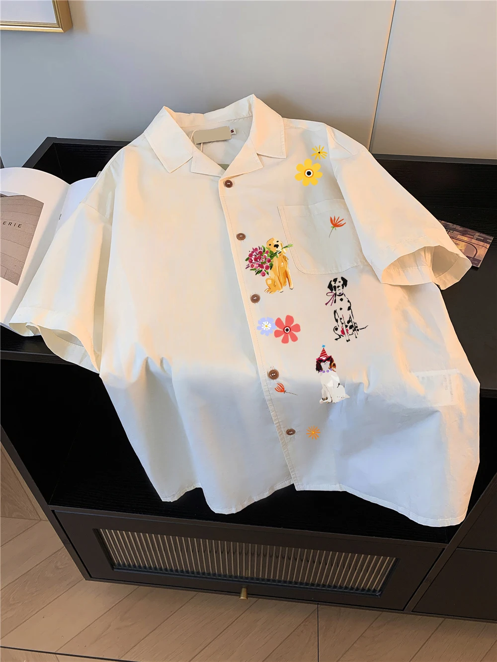 

Ретро японский мультяшный принт свободного покроя ort Sve irt женский летний ленивый Sle BF воротник irt корейская версия теплый