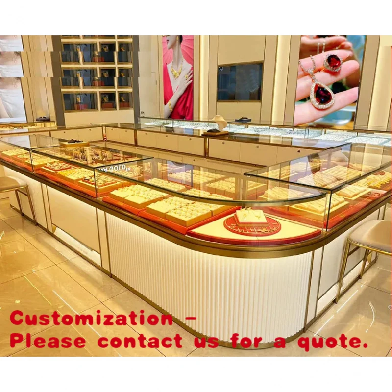 

custom.Custom Shopping Mall High-end Luxury Gold Jewelry Display Cabinet Stainless Steel Baking Paint Antique Jade Lamp Shop Fit