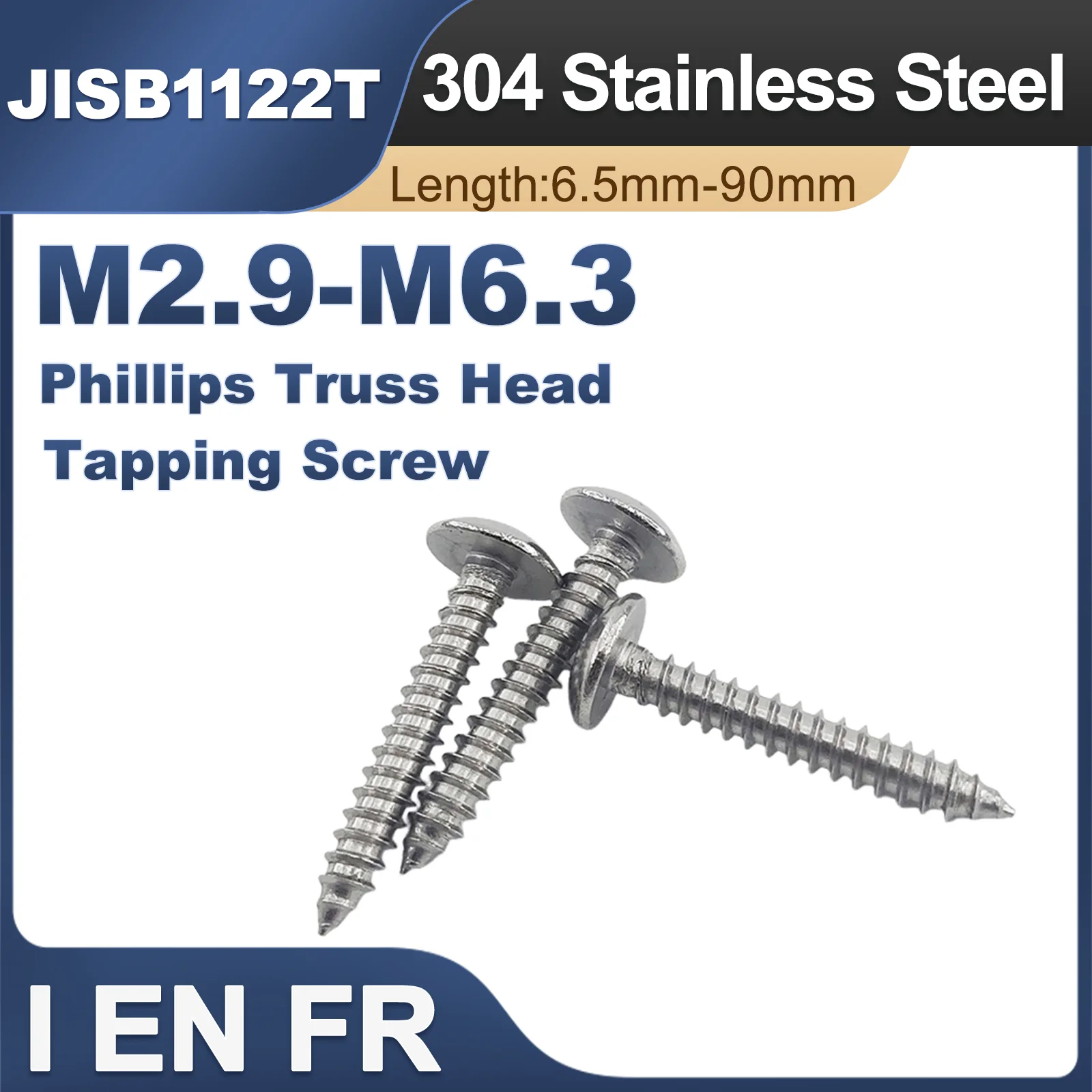 5 to 50Pcs M2.9 M3.5 M3.9 M4.2 M4.8 M5.5 M6.3 304 Stainless Steel JISB1122T Phillips Truss Big Head Self Tapping Wood Screw