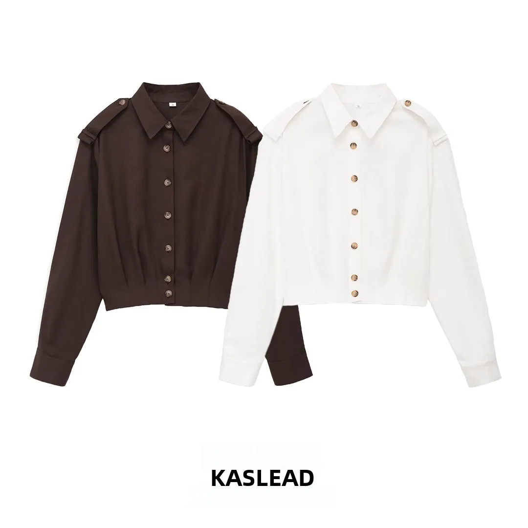 

KASLEAD Fashionable Women's Short Coat with Shoulder Strap Long Sleeve Turn-down Collar Spring 2026 Polyester Fiber Skin-frie...