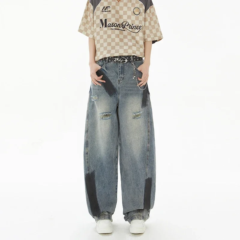 Celana Kasual Modis Longgar Tabung Lurus Pria untuk Musim Panas Kaki Lebar Kasual Gantung Jalan Raya Amerika Gaya Baru Ultra-tipis