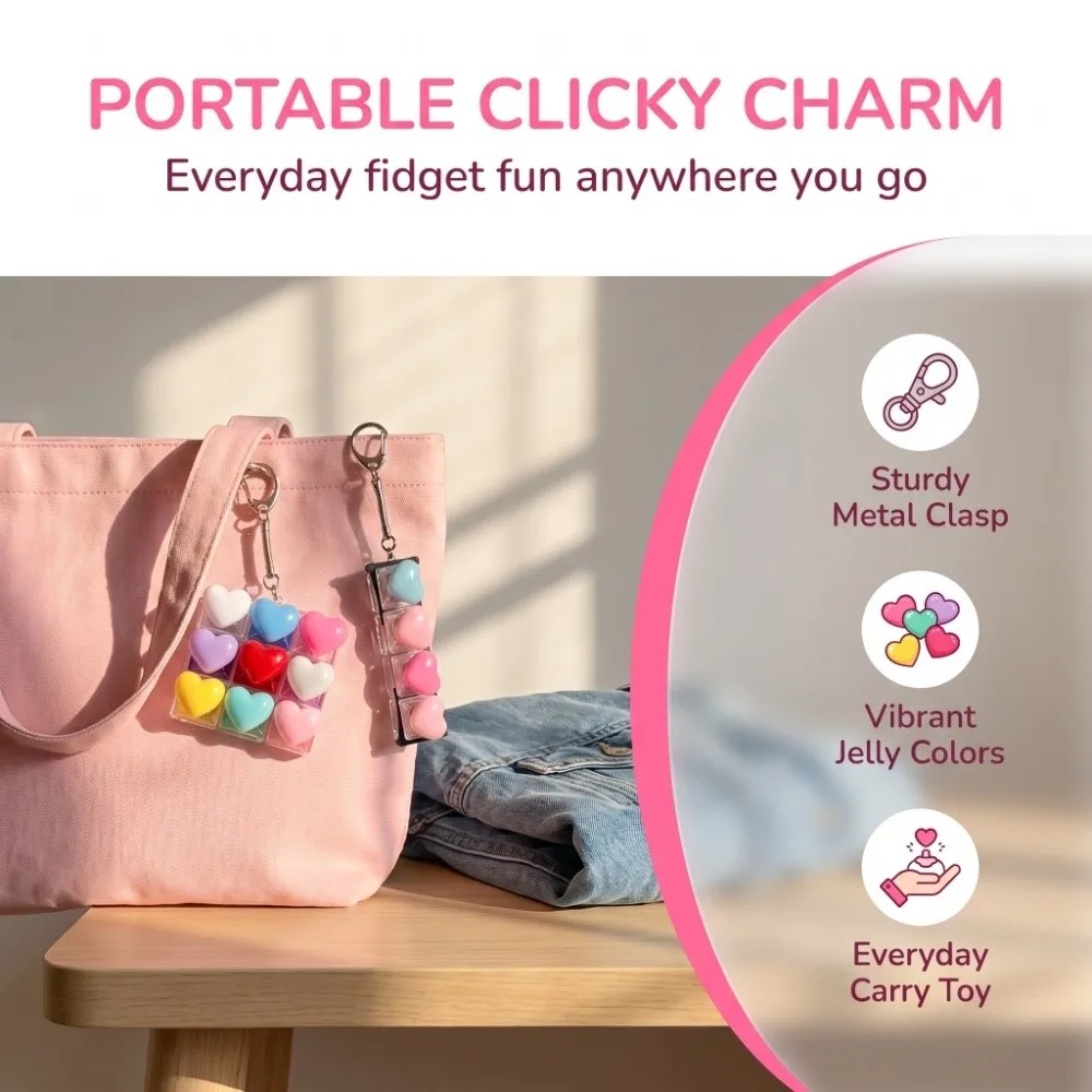 4/9 Keys Heart Keyboard Clicker Keychain Love Heart Portable Fingertip Button Keyring Creative Desktop Decoration