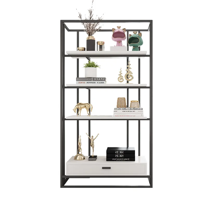 

Light luxury stainless steel bookshelf designer living room partition modern simple storage display rack Italian bogu shelf book