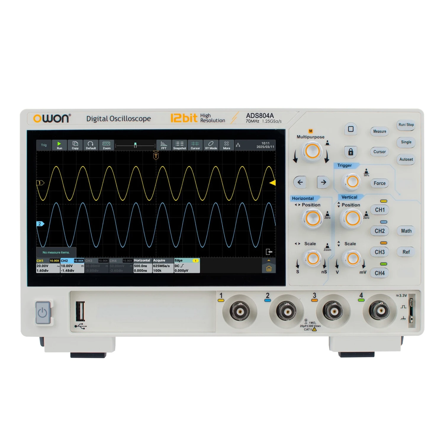 ADS802A Sampling Rate 50M Storage Depth 700000wfms/s Waveform Series 12bits Digital Oscilloscope 200MHz Bandwidth 1.25GSa/s