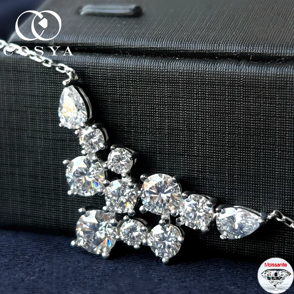 

COSYA Luxury Full Moissanite Pendant Necklace S925 Sterling Silver Round/Pear Cut Lab Diamond Necklace for Women Wedding Jewelry
