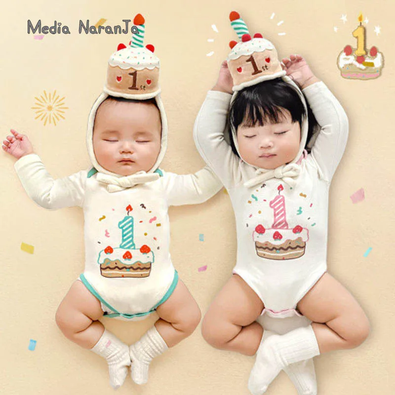 

Baby birthday costume 1 year outfits boys girls infant long sleeve bodysuit hat photography props
