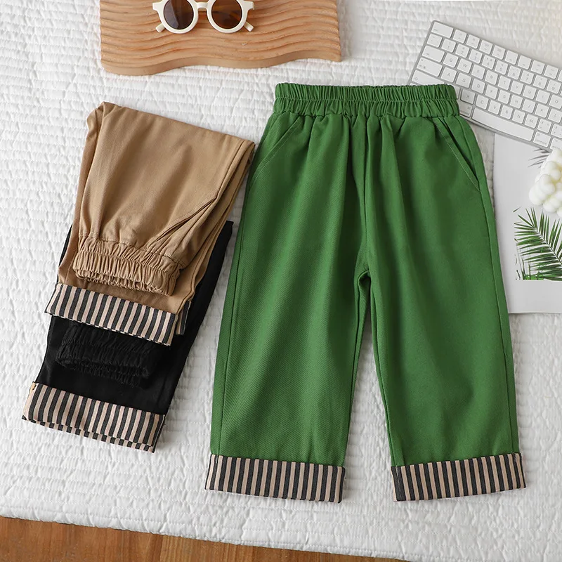 Korean Style Spring Autumn Children Casual Pants Striped Capri Pants For Kids Boys Cotton Trousers