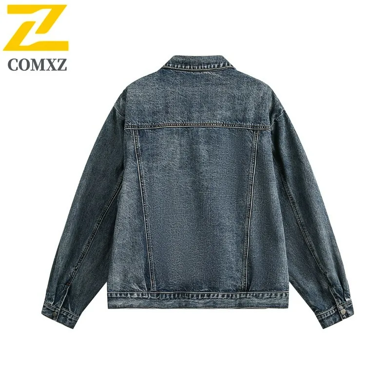 COMXZ Mantel Katun Pria Tahan Angin untuk Perjalanan Berkemah Kerah Minimalis Jaket Santai Jalanan Jaket Ringan untuk Bersepeda di Jalan