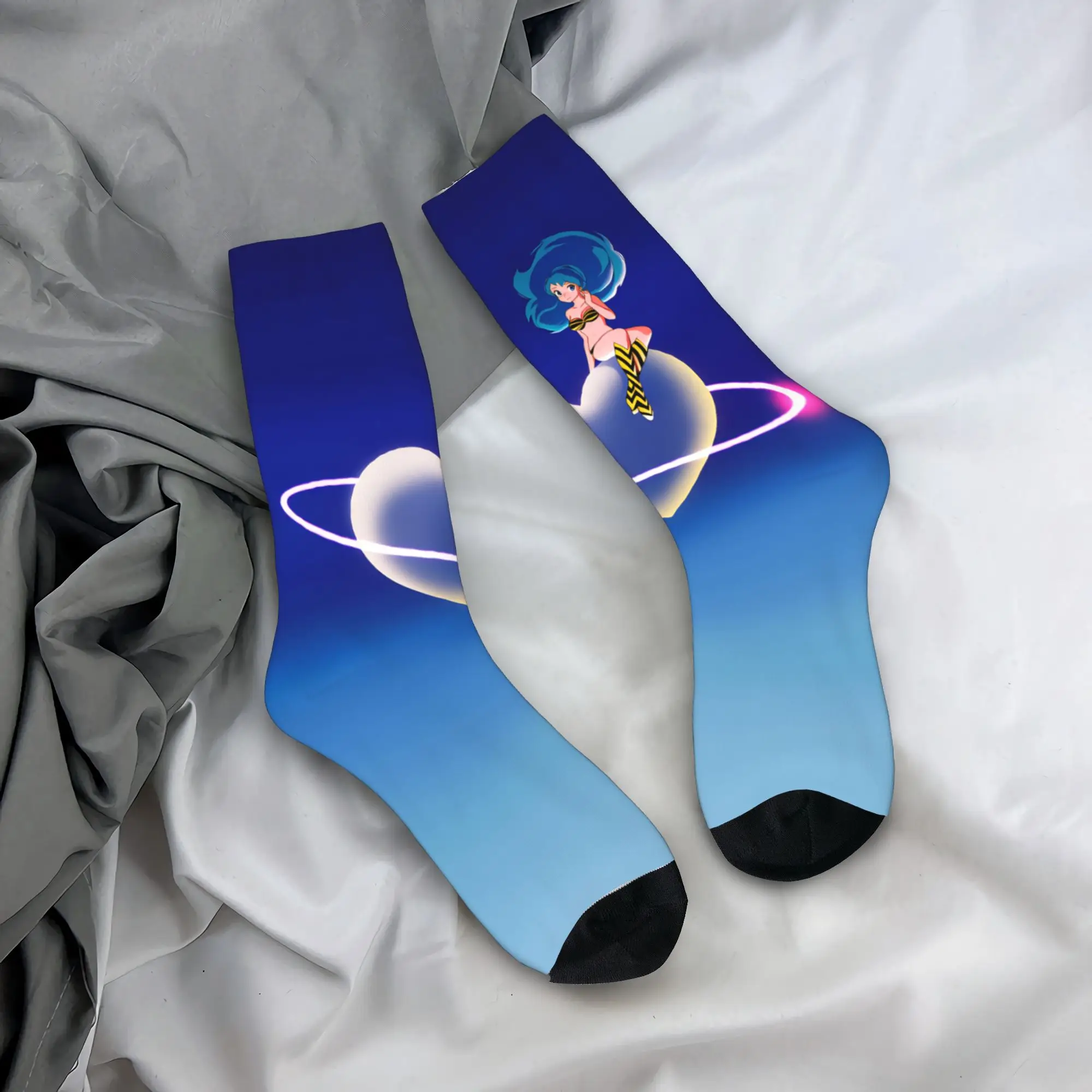 

Женские и мужские носки Urusei Yatsura Moon, зимние винтажные дышащие носки с принтом, нескользящие носки для велоспорта