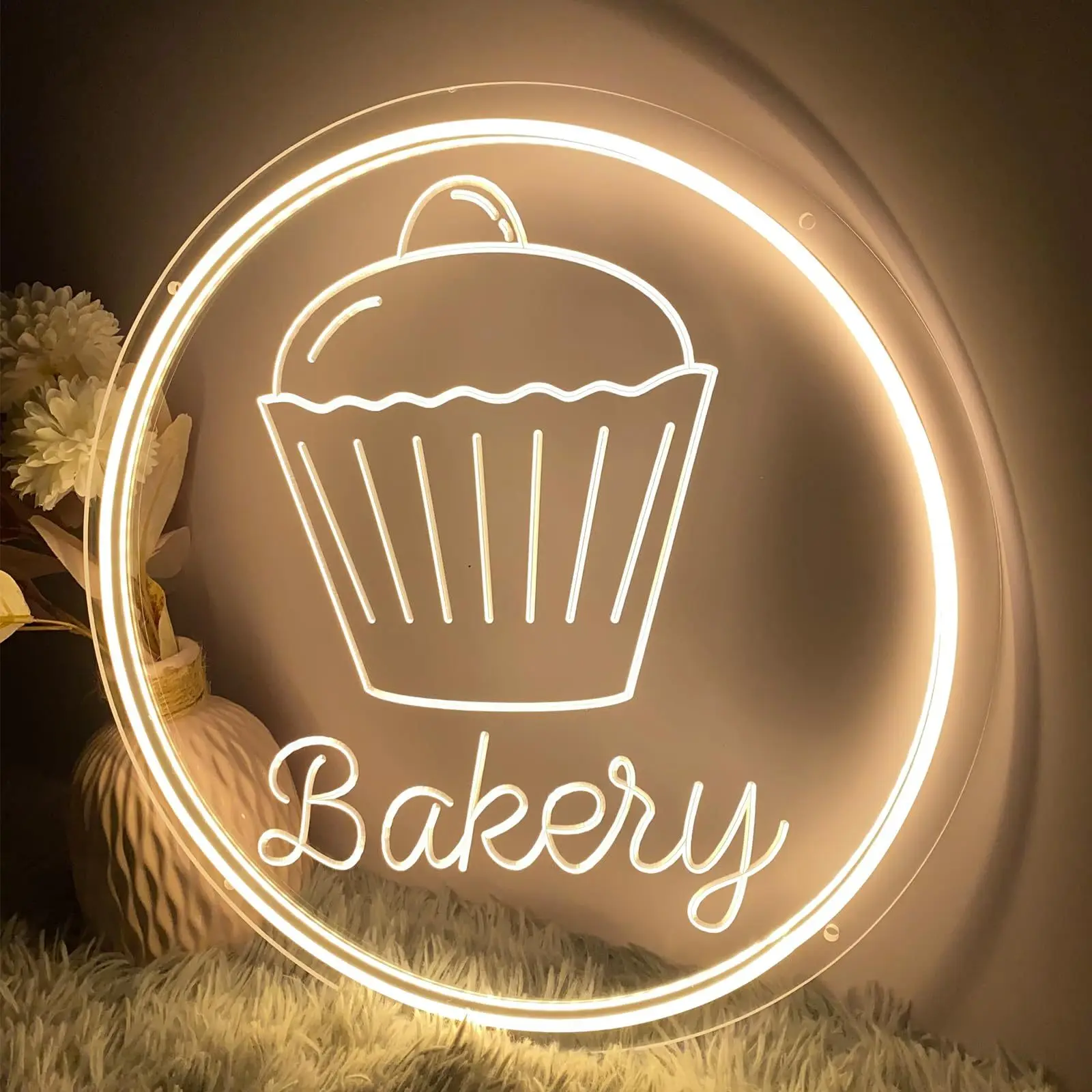 Bakery LED Neon - Transparent Acrylic Design, USB Powered Dimmable LED Neon, Suitable for Bakeries, Cafes, Party Wall Art