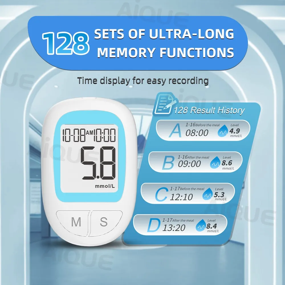 AiQUE Blutzuckermessgerät GDH Glucometer 50/10 Streifen Kit Komplettset Glukoseteststreifen Medizinischer Diabetes 6S Holen Sie sich die Ergebnisse schnell – Detail 6