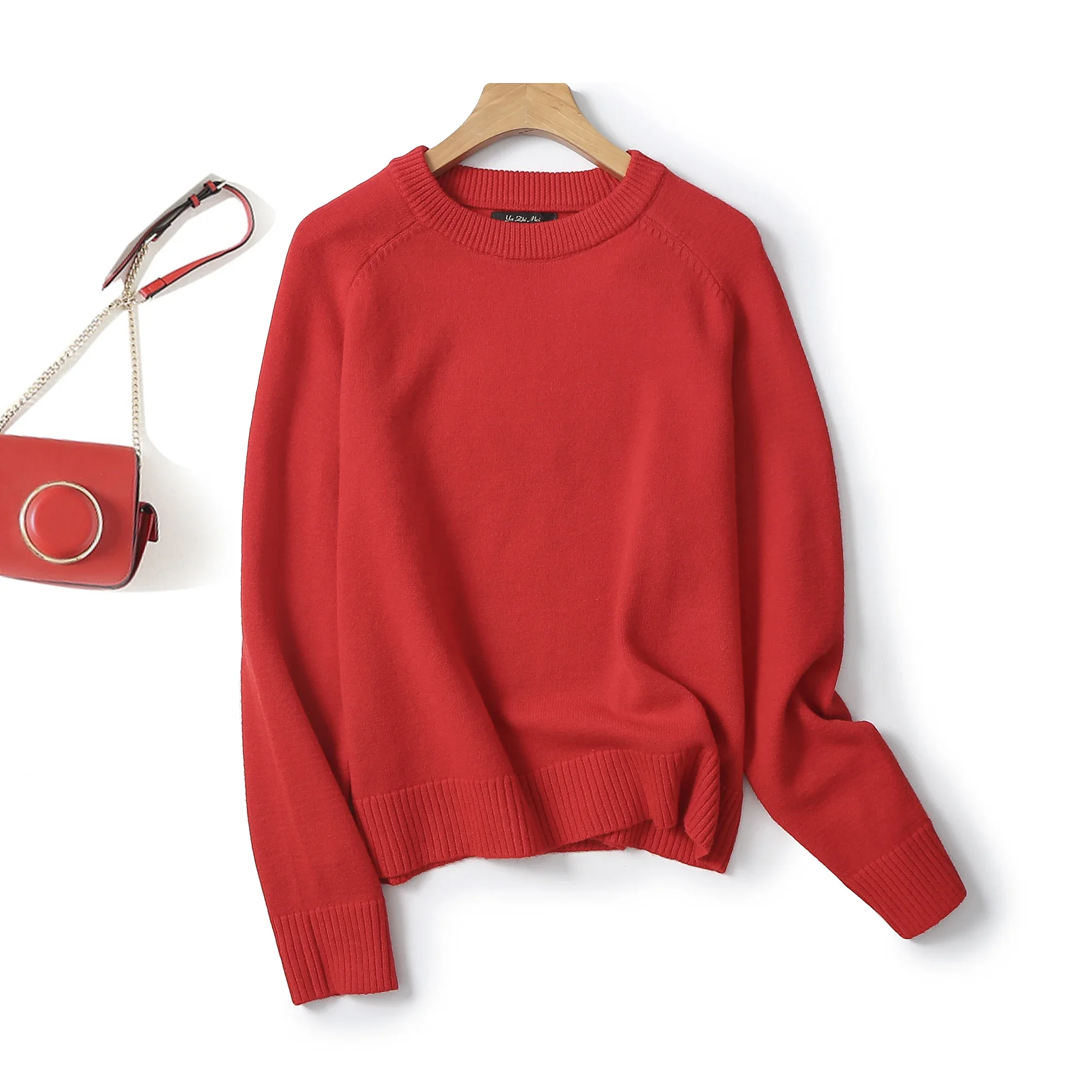 Ethereal MD 2024 massimo winter new style of Casual minimalist red bright wool blend crew-neck sweater