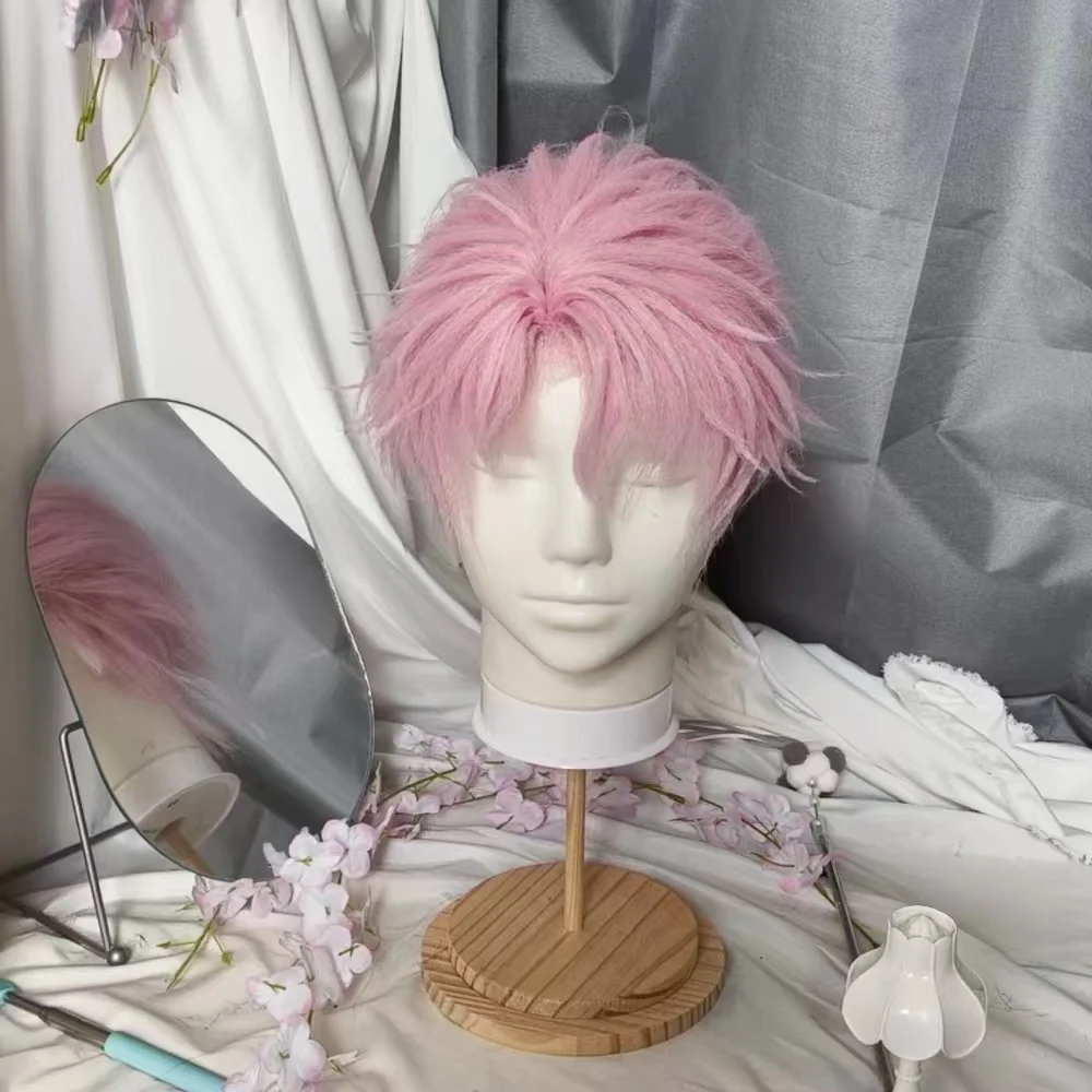 Anime Fukuhara Tamon Cosplay Wig Pink Short Hair Heat resistant Synthetic Fiber Wig With Rose Net Anime Party Cosplay Wig