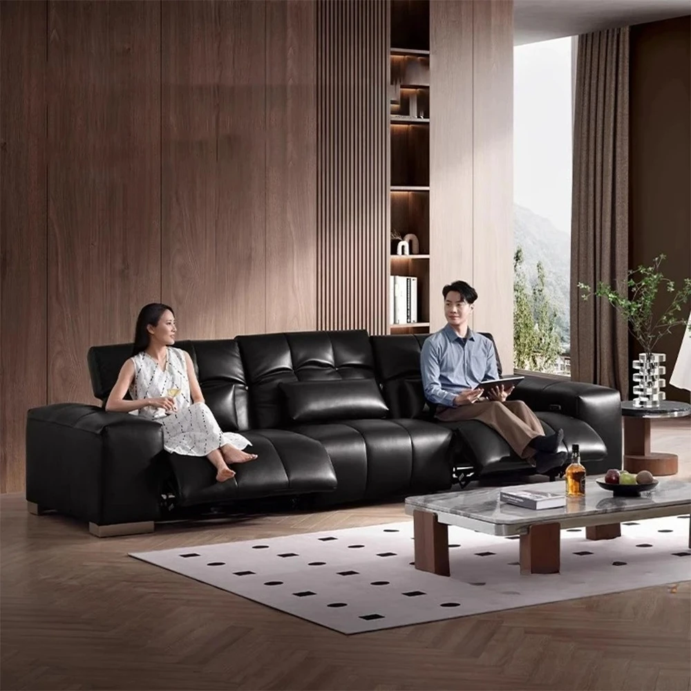 Modern Genuine Leather Dual Motors Power Reclining Sofa Bed  with Adjustable Headrests– Convertible Sleeper Couch, USB Charging