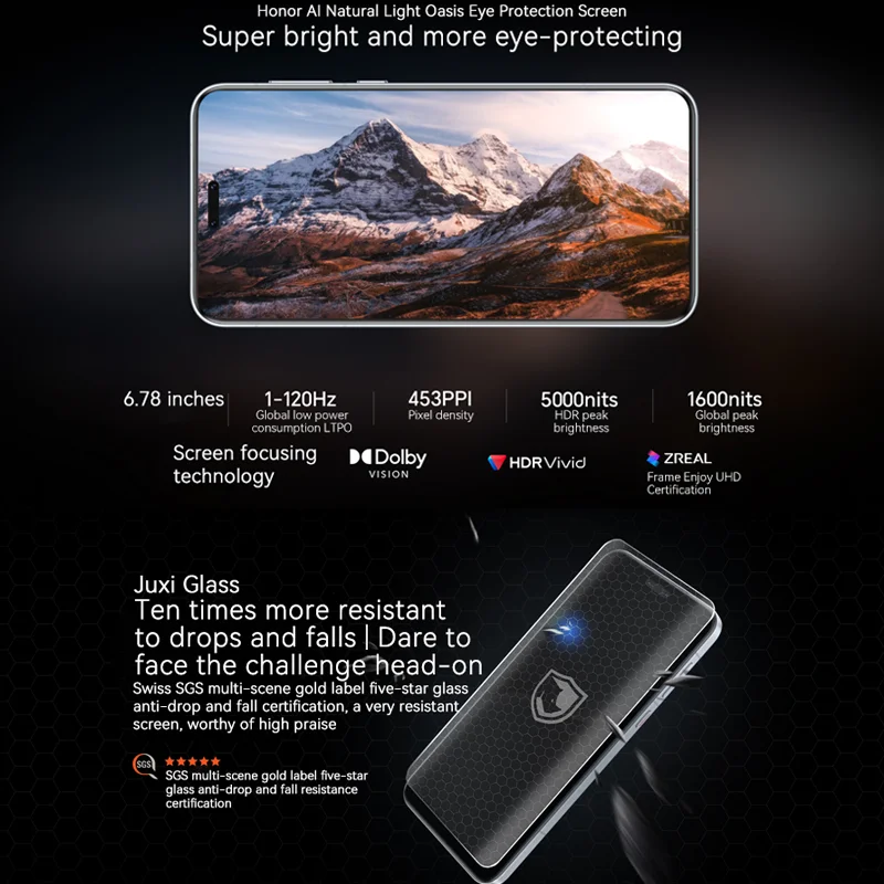 هاتف Honor Magic 7 Pro الجديد Snapdragon 8 Elite 6.8 بوصة OLED 120 هرتز 100 وات شحن 200.0 ميجابكسل كاميرا NFC أندرويد 15
