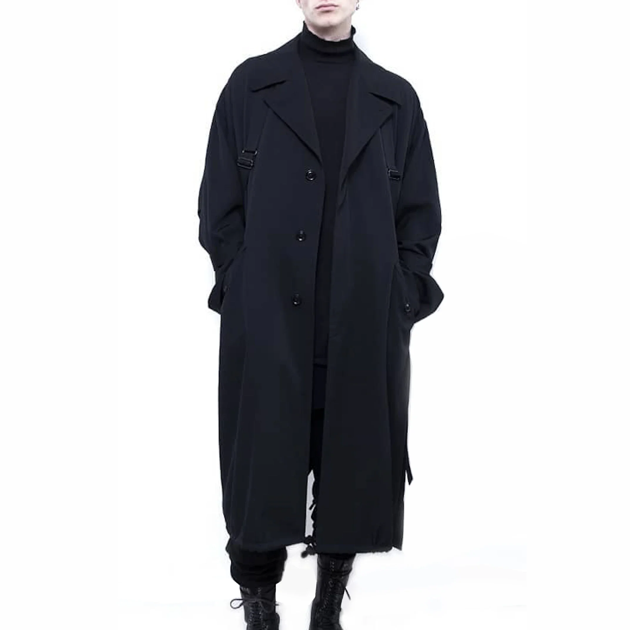

YOJI OOAK LONG WOOL COAT parachute windbreaker trench silhouette wool long strap windbreaker