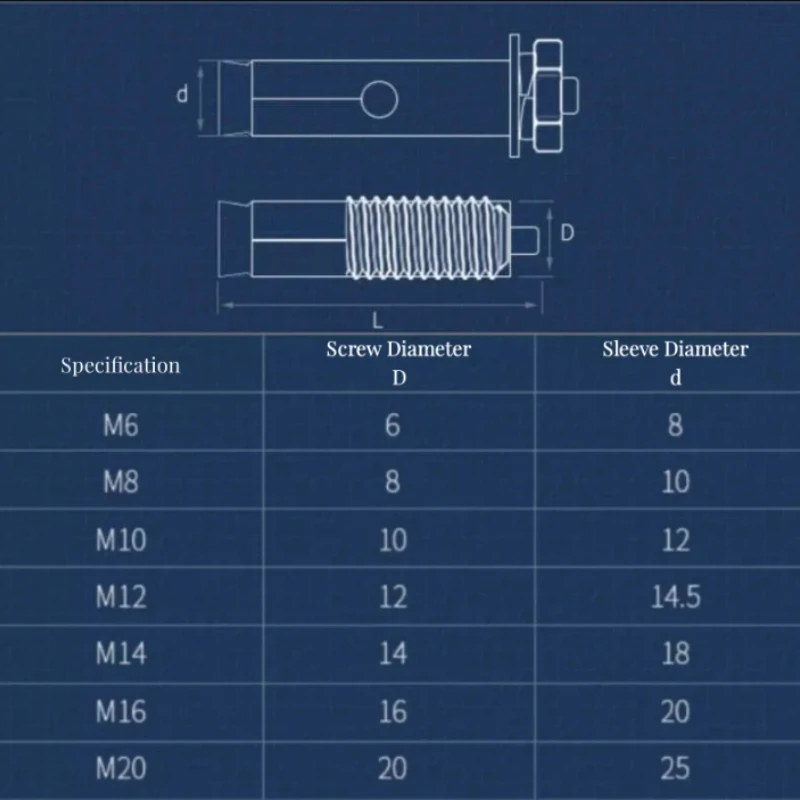 304 Stainless Steel Expansion Bolt M6 M8 M10 M12 M14 M16 M20 Explosion-proof Extended Explosion-proof Pipe Nail Rod