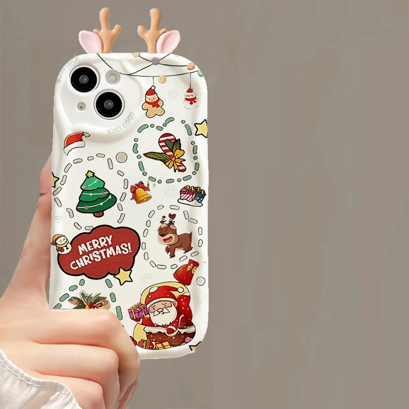 آذان ثلاثية الأبعاد سانتا كلوز عيد الميلاد الغزلان جراب هاتف ل ممن لهم رينو 14F 14 13 12 11 برو 13F 12F 11F 8T 7Z 8Z 4 8 برو A3 برو A60 غطاء #6