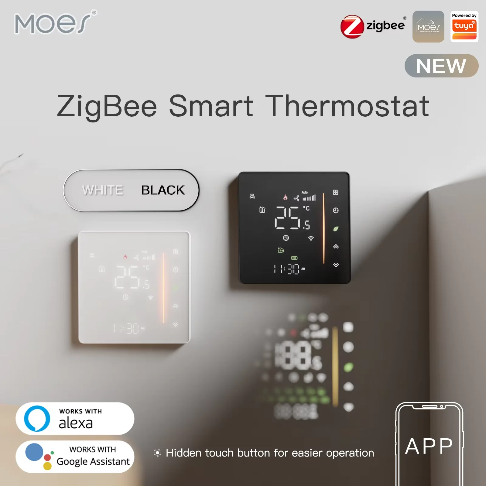 MOES Zigbee Termostato Controlador de temperatura ambiente de água/piso elétrico Aquecimento Caldeira a gás Umidade Tuya Funciona com Alex 5A16A