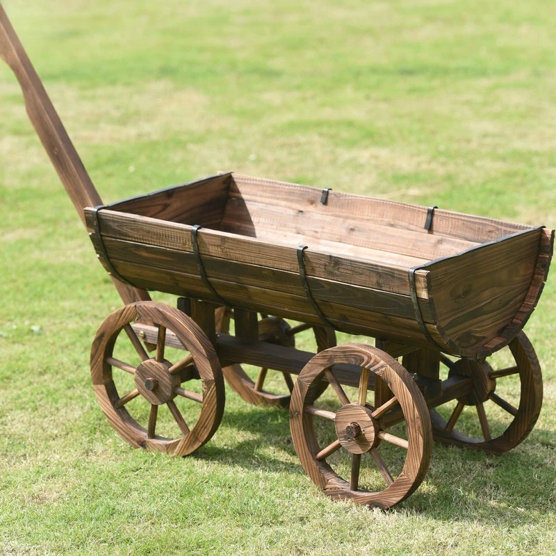 

Outdoor preservative wood four-wheeled wooden float planting flower box carbonized wood flower pot flower slot courtyard decorat