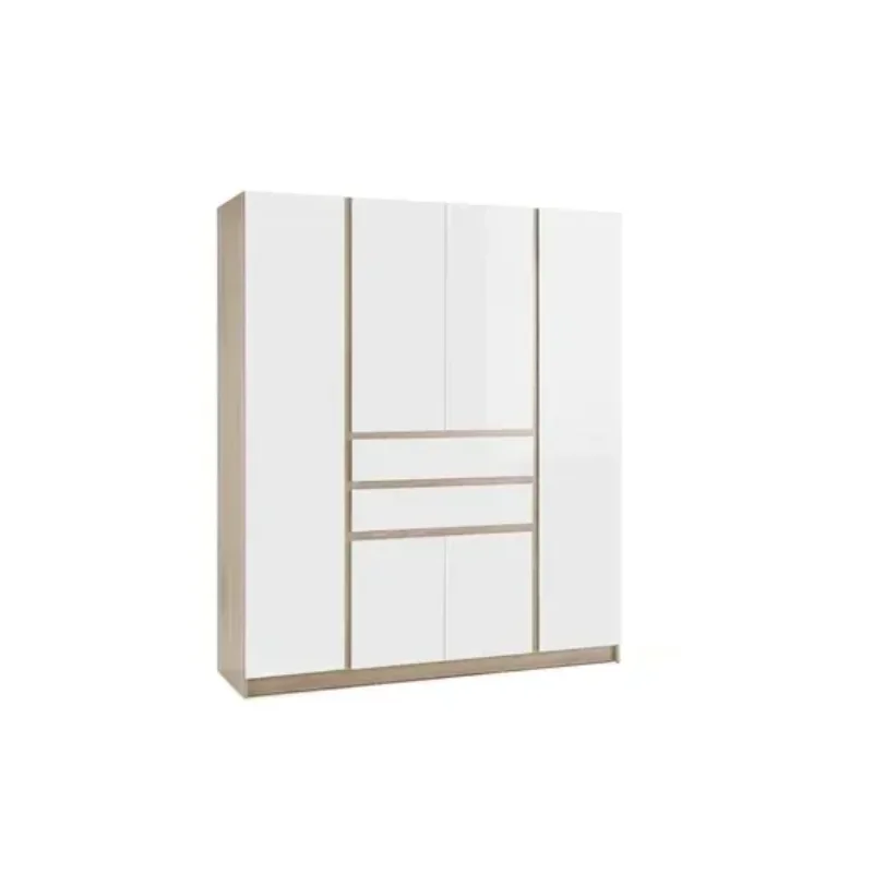 Armário de móveis eficiente e de alta qualidade com 6 portas de carvalho e guarda-roupa branco brilhante com 2 gavetas para quarto